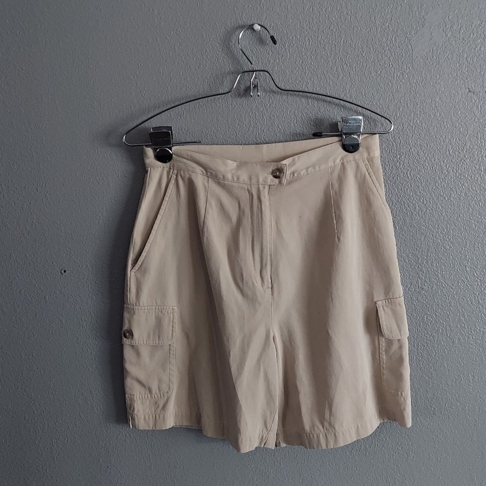 VINTAGE IZOD Washable Silk Camel Cargo Resort High Rise Shorts Women's 8